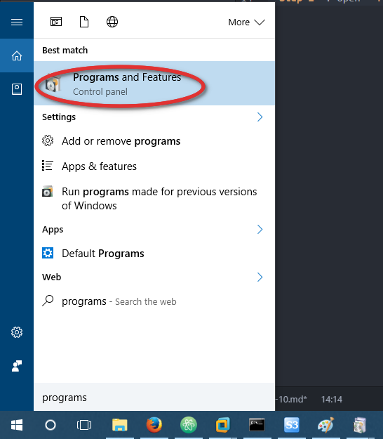 Windows 10: Open Programs and Features