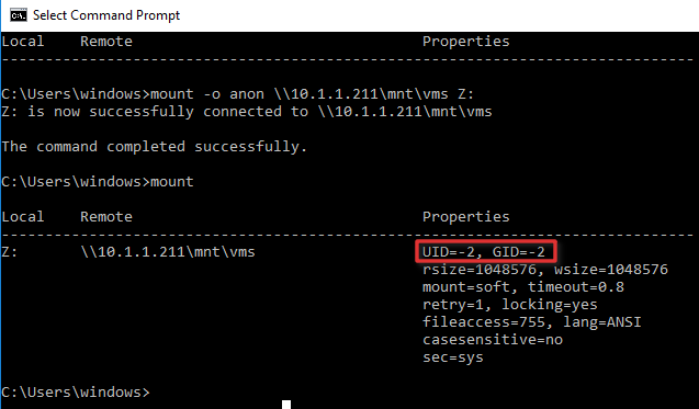 Windows 10: NFS Mount Command